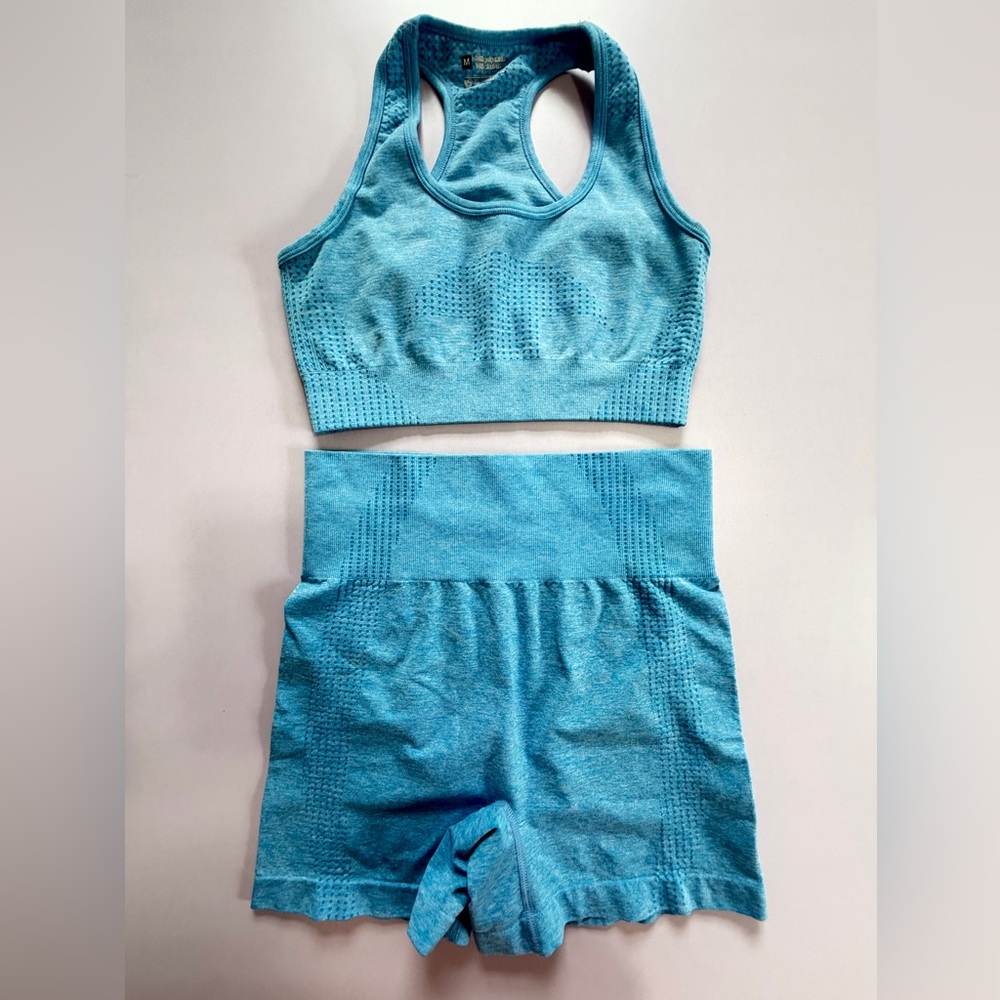 Seamless Blue Athletic Set - Sports Bra & Leggings